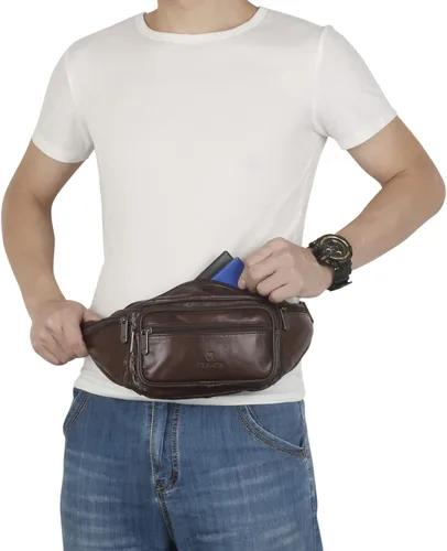 Miniatura 4 de ZZNICK Riñonera de piel auténtica, bolsa de cintura, organizador con cinturón ajustable, múltiples bolsillos para hombres y mujeres, café-861 Medio
