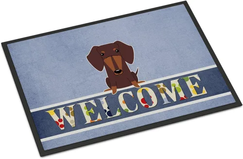 Caroline's Treasures BB5712MAT - Tapete de bienvenida de chocolate con perro salchicha de 18 x 27 pulgadas, tapete para puerta delantera, para