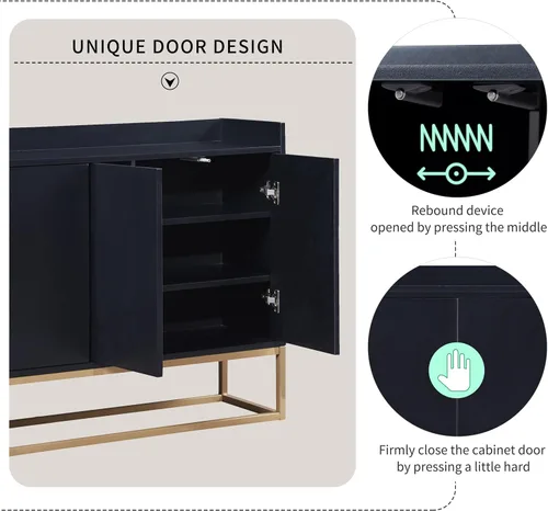 Miniatura 4 de Aparador moderno para bufé, armario de almacenamiento de cocina, mesa consola con 4 puertas, estantes ajustables y patas de metal para comedor