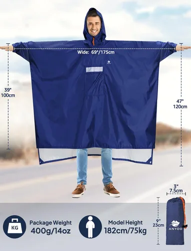 Miniatura 100 de ANYOO Poncho de lluvia con capucha para adultos, impermeable, ligero, para hombres y mujeres, chaqueta de lluvia reutilizable para emergencias al