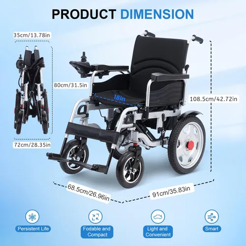 Miniatura 7 de Silla de ruedas eléctrica, ligera y portátil para adultos, sillas de ruedas motorizadas de 500 W, alcance de viaje de 25 millas de largo, silla