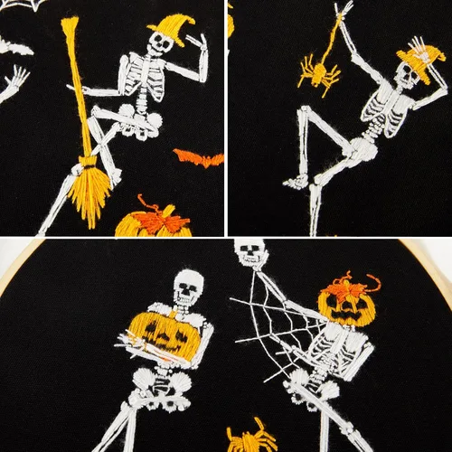 Miniatura 5 de Kit de bordado de Halloween para adultos principiantes, kit de punto de cruz estampado para adultos principiantes, divertido kit de iniciación