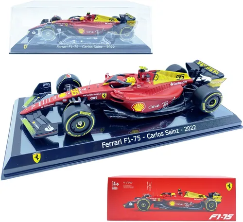 HTLNUZD Bburag 24/1/2022 Nuevo F1-75#55 para Ferrari 75 aniversario Sainz Estático Fórmula Uno Aleación Coche de carreras de aleación fundido Modelo