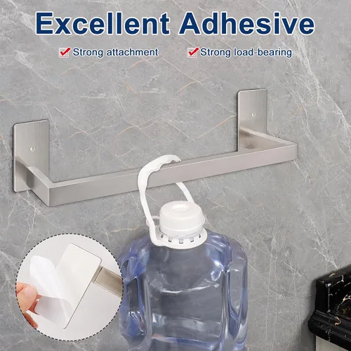 Miniatura 3 de NearMoon - Toallero de barra autoadhesivo para baño de acero inoxidable, estante de pared cuadrado para colgar toallas, estilo contemporáneo, Níquel