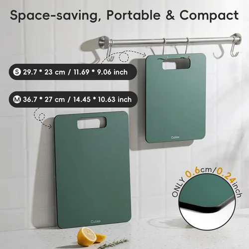 Miniatura 5 de Tabla de cortar de fibra de madera, 2 unidades, tablas de cortar compuestas para cocina, aptas para lavavajillas, no tóxica, de alta densidad, apta