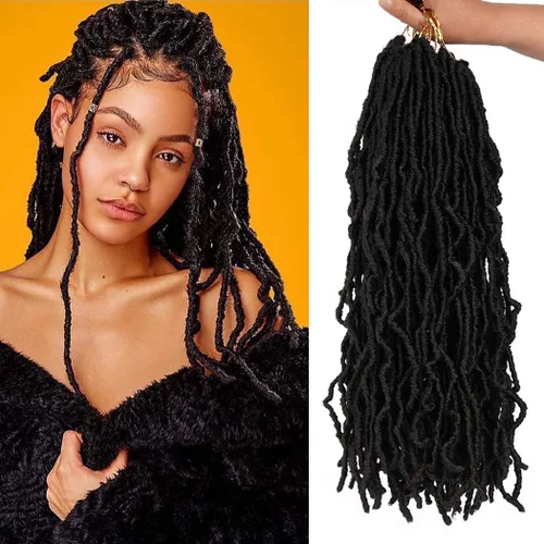 Miniatura 36 de Youngther Cabello sintético de ganchillo de 24 pulgadas, 6 unidades, 84 soportes, extensibles, cabello de ganchillo suave de diosa, cabello 1b