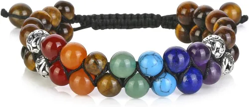 TOP PLAZA - Pulsera de cuentas de chakras con 7 cristales curativos para yoga, meditación, relajación, ansiedad, para hombre y mujer
