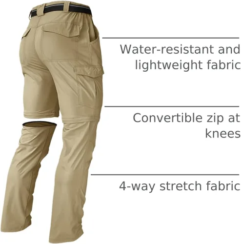 Miniatura 58 de Pantalones de senderismo para hombre, convertibles, con cremallera, ligeros, impermeables, de secado rápido, pesca al aire libre, viajes, safari