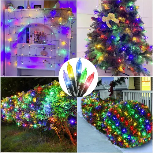 Miniatura 2 de Efunly Red de luces LED de Navidad para arbustos al aire libre, 100 LED de 5 x 5 pies, impermeable, 8 modos de luces de malla conectables