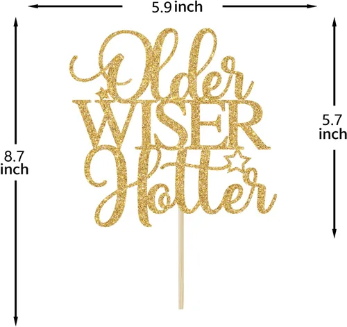 Miniatura 5 de Older Wiser Hotter - Decoración para tartas, divertidos suministros de fiesta de cumpleaños para adultos, 30, 40, 50, 60, 70, 80, decoraciones