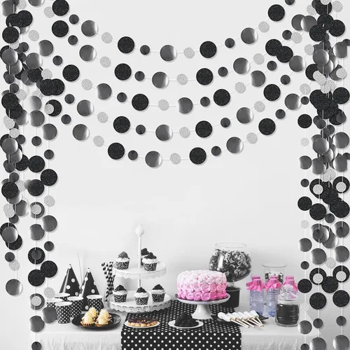 Miniatura 8 de Outus Guirnalda de puntos redondos negros y rojos, 5 piezas, decoración para colgar en fiestas de graduación, cada longitud de 13.1 pies