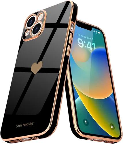 Teageo Funda para iPhone 14 para Mujeres y Niñas Lindo Corazón de Amor Lujoso Electrochapado Suave Cubierta Trasera Brillante Protección Completa