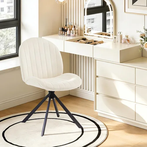 Miniatura 7 de Silla de oficina giratoria de terciopelo sin ruedas, pequeña y cómoda silla de escritorio sin brazos de mediados de siglo, bonita silla giratoria