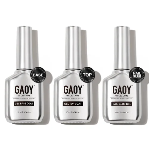 Miniatura 17 de GAOY Juego de 2 capas base y capa base de gel vidrioso de 0.6 fl oz, combinación de base para esmalte de uñas curado con luz UV Capa superior de gel