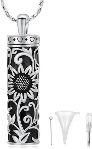 Miniatura 44 de Collar de urna de girasol para cenizas, collar de barra cilíndrica para cenizas para mujer, colgante de recuerdo para cenizas, joyería de cremación