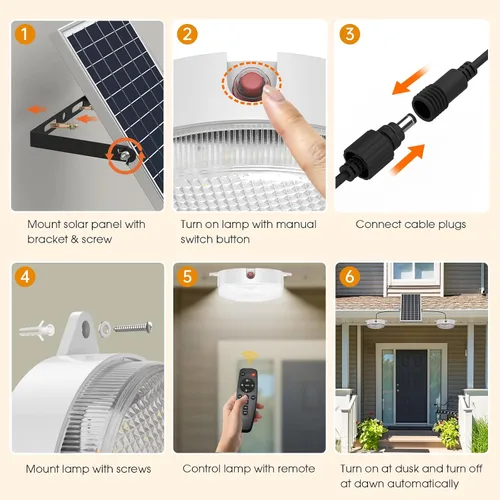 Miniatura 8 de Paquete de 2 luces solares de techo con sensor de movimiento, regulables de 6000 K/4000 K/3200 K, luz solar de cobertizo con interruptor
