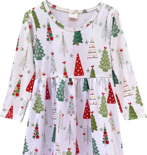 Miniatura 14 de Vestido de Navidad para niña pequeña, muñeco de nieve, árboles de Navidad, camión, a cuadros, reno, Papá Noel, vestido de invierno hasta la rodilla