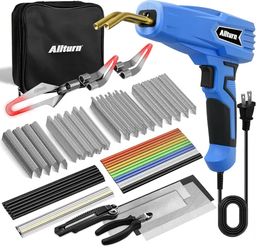 Allturn Soldador de plástico, kit de soldadura de plástico 2 en 1, pistola de soldadura de grapas calientes, kit de reparación de parachoques de Azul