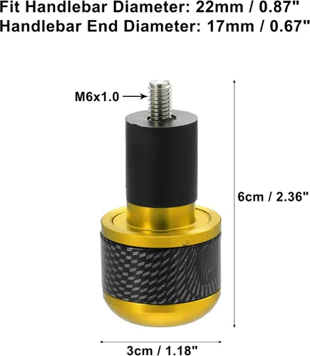 Miniatura 3 de X AUTOHAUX 1 par 7/8 "0.866 in tono dorado motocicleta manillar extremos barra extremos tapón fibra carbono patrón para motocicleta