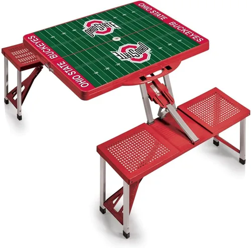 PICNIC TIME NCAA Ohio State Buckeyes - Mesa de picnic plegable para campo de fútbol, mesa de campamento para exteriores con agujero para paraguas,