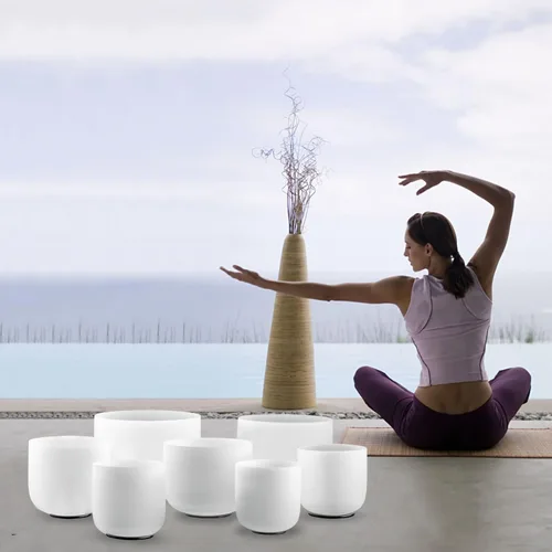 Miniatura 3 de Kresec Juego de 7 cuencos de cristal de cuarzo blanco de 432 Hz de 6 a 12 pulgadas para meditación, yoga y reiki con funda acolchada, mazos