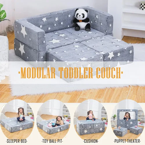 Miniatura 6 de Sofá de juegos para niños 3 en 1, modular, sillón de espuma para niños y niñas, sofá convertible para tumbona, sofá plegable para niños, sofá