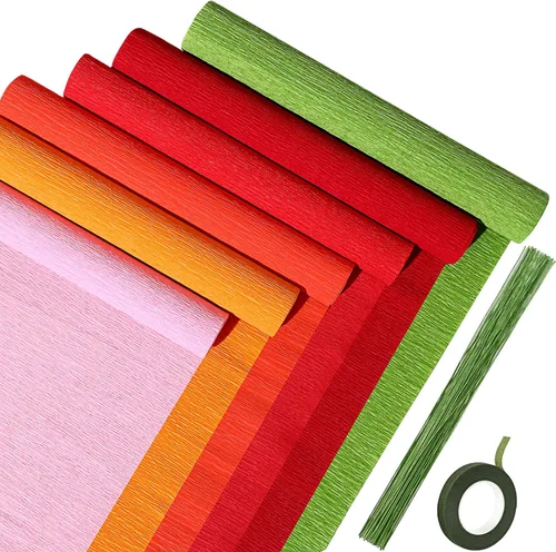 Miniatura 11 de Gersoniel 57 piezas de papel crepé de flores de bricolaje, 6 rollos de hojas de papel crepé de 1.58 onzas, 50 piezas de alambre de hierro floral