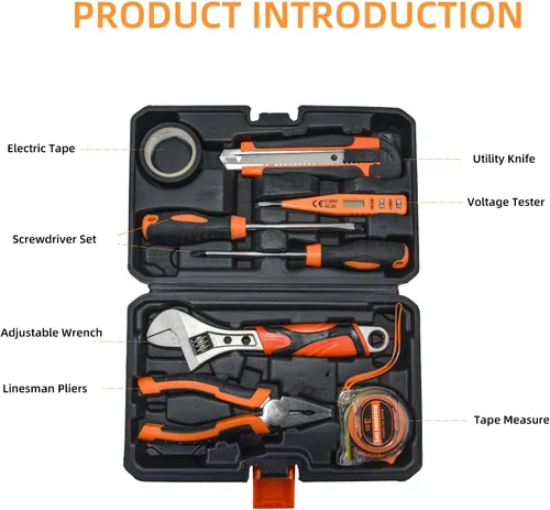 Miniatura 6 de Kit de herramientas manuales para el hogar y caja de herramientas portátil que incluye llave, cuchillo utilitario, destornillador. Juego