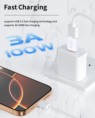 Miniatura 2 de BOMIE Paquete de 2 adaptadores USB C a USB, transferencia de datos de 100 W, carga rápida de 100 W, adaptador OTG tipo C macho a USB 3.2 hembra
