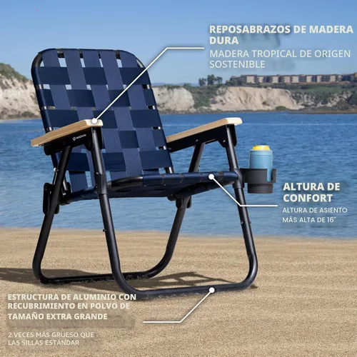 Miniatura 2 de GoSports WOVN - Silla de playa tipo mochila – 9 estilos disponibles – Silla de camping plegable de primera calidad Azul marino