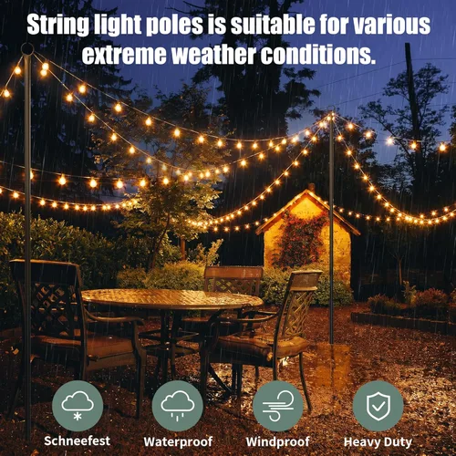 Miniatura 7 de Paquete de 2 postes de luz para exteriores, poste de luz exterior de 10 pies para luces de cadena, postes de luz de patio trasero para fiestas