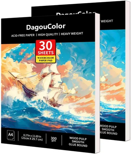 Miniatura 12 de DagouColor Bloc de papel de acuarela, A4, 1 paquete, 30 hojas, papel prensado en frío de 140 libras/10.58 oz/m², libro de artista para adultos