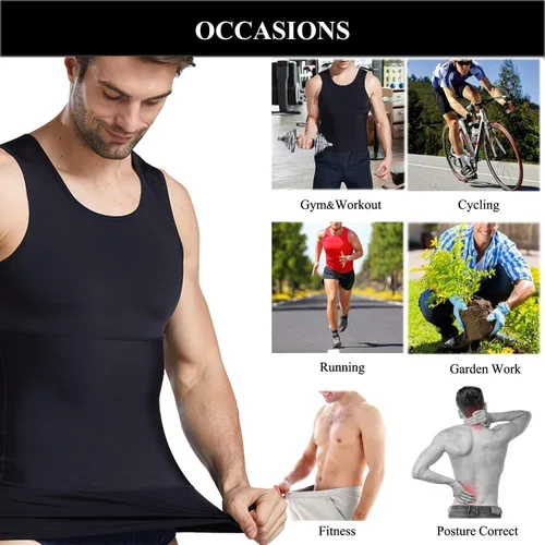 Miniatura 7 de DoLoveY Camiseta de compresión para hombre con control de barriga, chaleco apretado para adelgazar el cuerpo Shaper entrenamiento esconder pecho