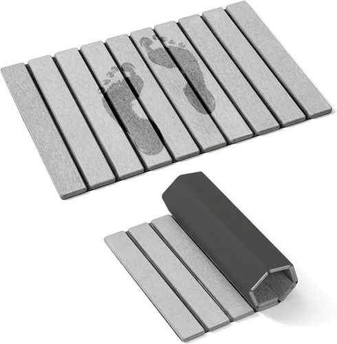 Miniatura 13 de KEYCHAD Tapete de baño plegable de piedra, antideslizante, de tierra de diatomeas, súper absorbente, de secado rápido, elegante y lujoso tapete