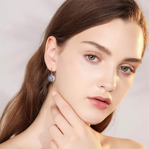 Miniatura 3 de POPKIMI Bonitos aretes colgantes de animales, joyería de animales, regalos de cumpleaños y Navidad para mujeres, aretes de ópalo de cristal de plata