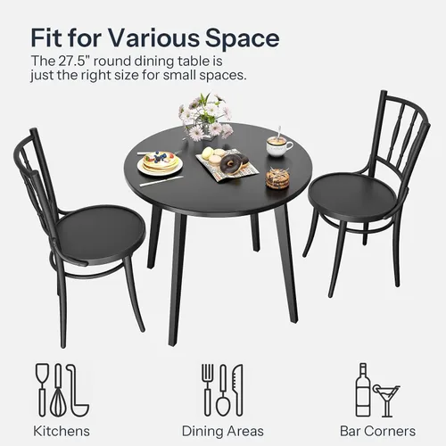 Miniatura 4 de HOOBRO Mesa de Comedor de Bambú, Mesa de Comedor Redonda para 2, Mesa de Cocina de 27.5" para Espacios Pequeños, Mesa de Escribir, Fácil de Montar