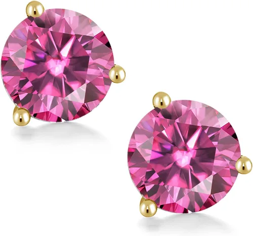 Miniatura 143 de Gem Stone King Aretes de oro de 14 quilates, 0.236 in, piedra natal redonda, Martini, 3 puntas, aretes de oro para mujer