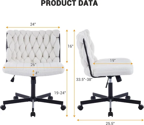 Miniatura 2 de Silla de oficina giratoria moderna, silla de escritorio sin brazos con diseño cruzado con asiento de 25.5 pulgadas de ancho, capacidad de 300