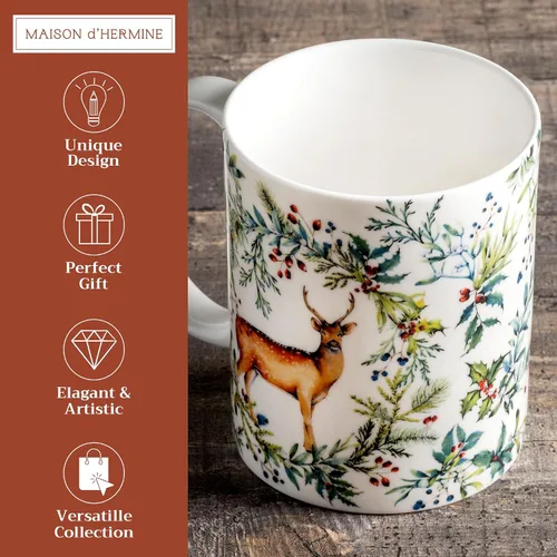 Miniatura 2 de Maison d' Hermine - Juego de tazas de café con asas de porcelana fina de hueso, paquete de una taza, tazas de té para bebidas calientes, capuchino