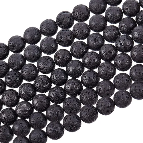PH PandaHall 380-390 cuentas de lava natural de 0.39 pulgadas teñidas de negro, cuentas redondas de piedra de lava para fabricación de joyas,