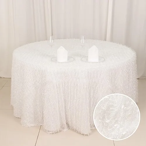 Miniatura 6 de Balsa Circle Mantel redondo de poliéster de 120 pulgadas, color blanco, con flecos, para bodas, fiestas, eventos, recepción, catering, suministros