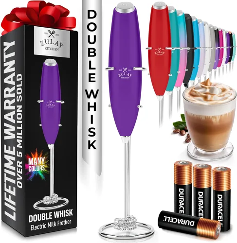 Miniatura 28 de Zulay Kitchen Espumador de leche de mano con pilas Duracell AA – Mezclador eléctrico ultrarrápido y creador de espuma, mezclador de bebidas fácil