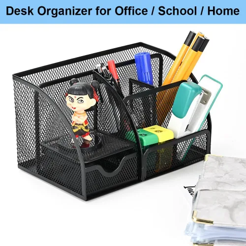 Miniatura 7 de Organizador de escritorio, almacenamiento de papelería, soporte para lápices para escritorio, malla de alambre, suministros de oficina, diarios