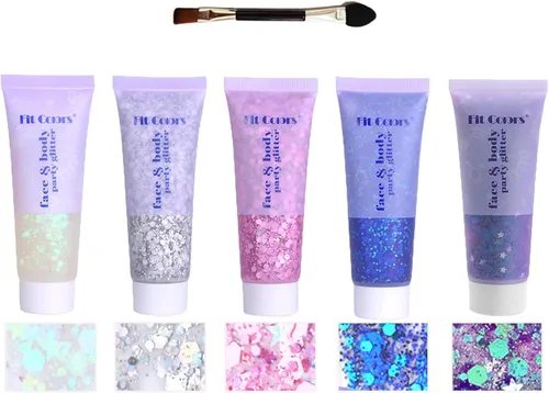 Miniatura 30 de Gel con purpurina para el cuerpo y la cara: Accesorios para conciertos de cantantes, disco, festival, rave, maquillaje con purpurina facial, 150 ml