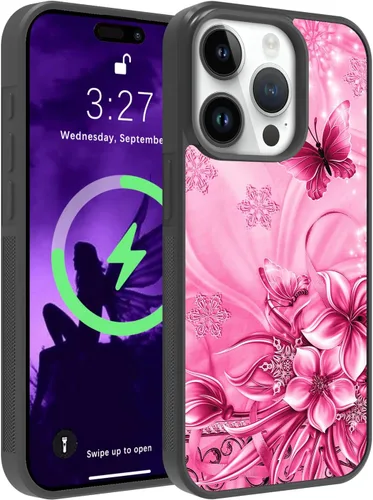Miniatura 13 de OOK Funda Magnética para iPhone 15 Plus Diseño de Nebulosa Espacial de Flores Morado Profundo [Compatible con MagSafe] PC Duro + TPU Suave