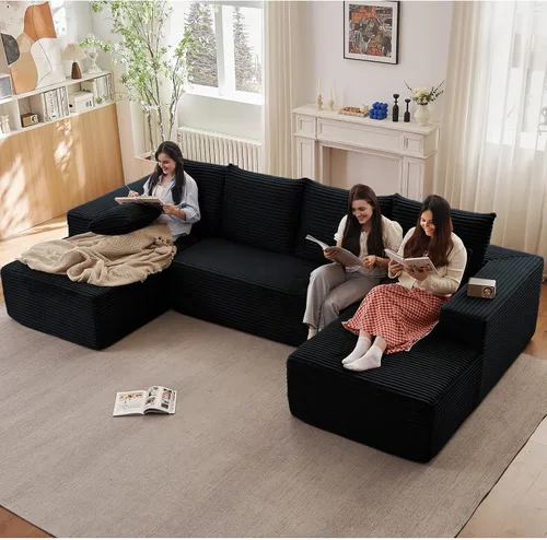 Miniatura 29 de Sofá modular de nube de 140 pulgadas para sala de estar, sofá modular de asiento profundo, juego de sofás de pana grandes y cómodos con espuma