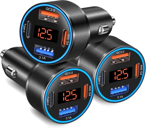 Miniatura 12 de Cargador de coche 5 unidades, 65 W 12 V USB Multi Port QC/PD 3.0 carga rápida adaptador de encendedor de cigarrillos dual USB-C y USB-A cargador Gris