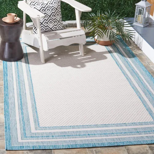 Miniatura 9 de SAFAVIEH Alfombra lavable al aire libre Courtyard Collection – 4' x 5'7", beige oscuro y beige, no desprende pelusa y fácil de limpiar, ideal