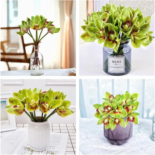 Miniatura 8 de Orquídeas artificiales Cymbidium - Orquídeas artificiales, 12 racimos de flores artificiales para exteriores, arbustos verdes, plantas