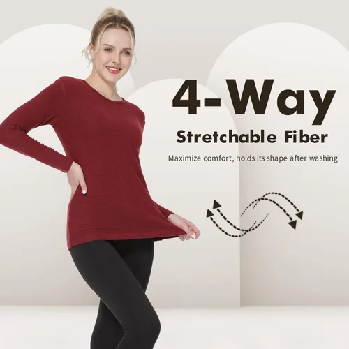 Miniatura 62 de MANCYFIT Tops térmicos para mujer, camisa con forro polar, manga larga, capa base, cuello en V